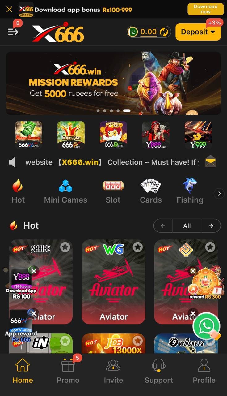 x666 game app home screen showing the slots lobby